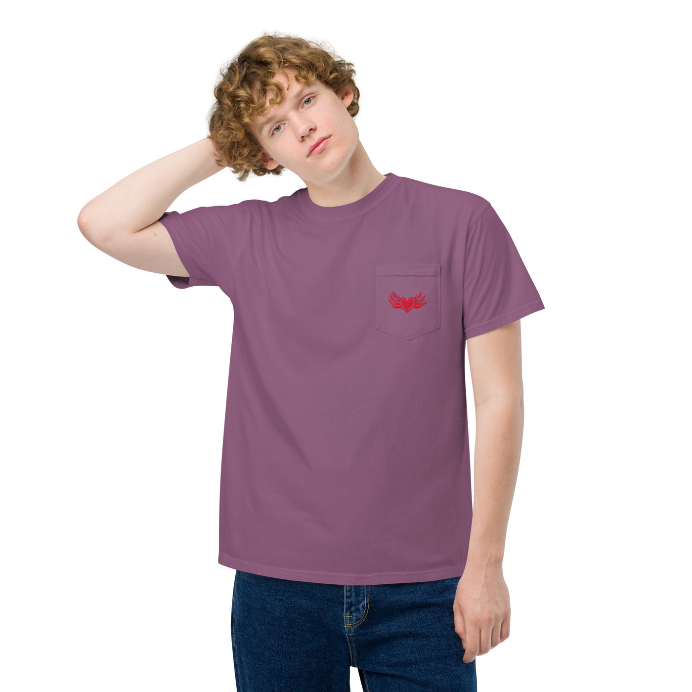 Unisex garment-dyed pocke heart t-shirt