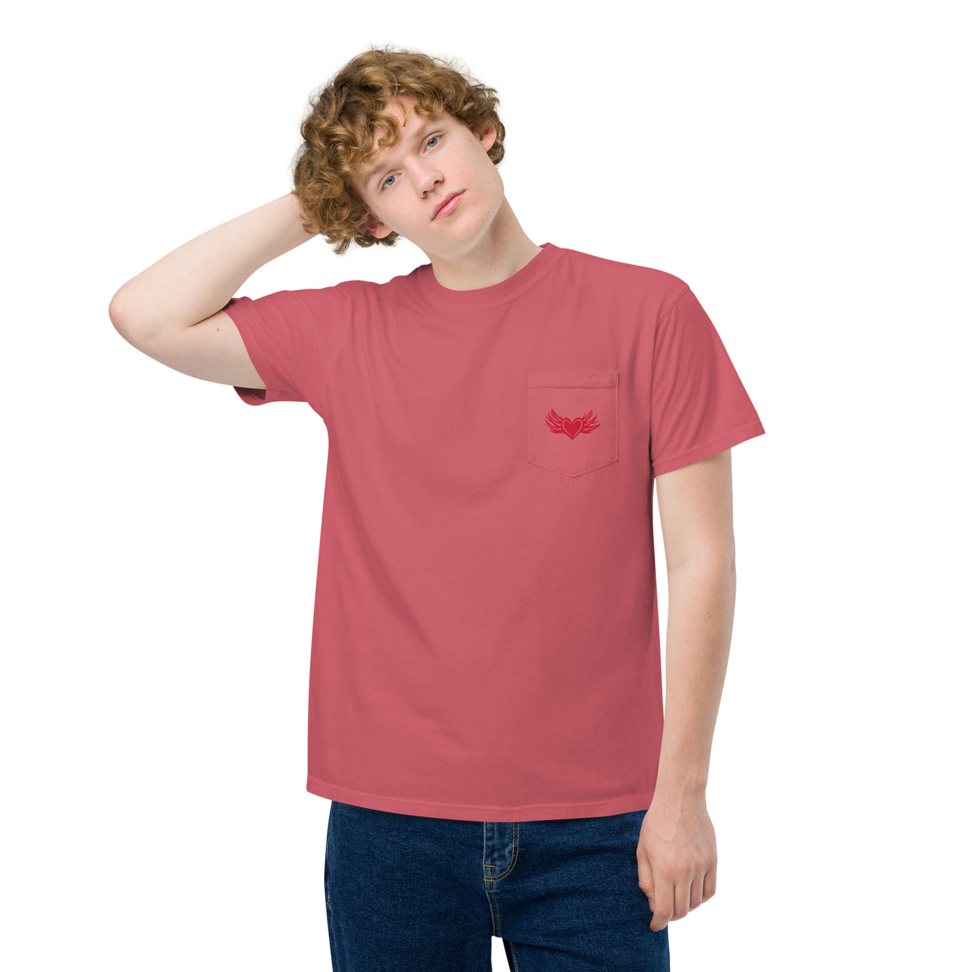 Unisex garment-dyed pocke heart t-shirt